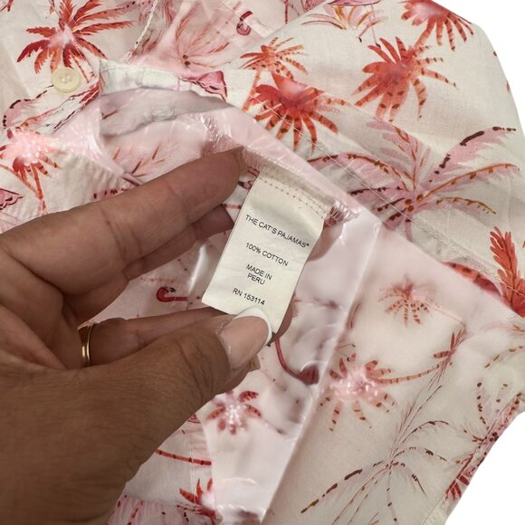The Cats Pajamas Womens Button-Up Shirt Top SZ Large Flamingos/Palm Tree Print - Picture 6 of 11